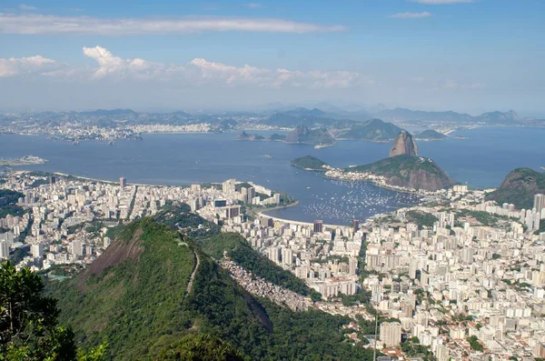 Aerial View Rio Corcovado Mountain Sugarloaf Mountain Guanabara Bay Rio — Foto de Stock