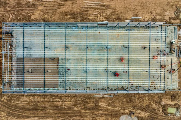 Aerial Building Metallic Roof Sandy Ground — Stock Photo, Image