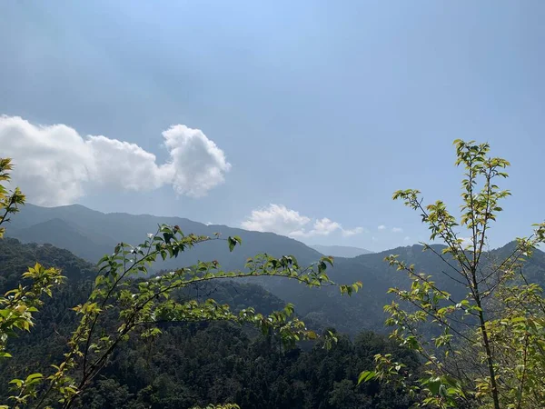 Tayvan Güneşli Bir Günde Dağ Sıraları Ormanları Olan Bir Dağlık — Stok fotoğraf