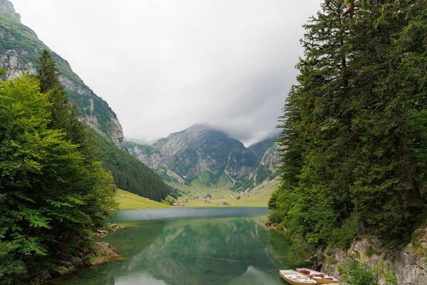 Blick Auf Den Seealpsee Der Schweiz Einem Trüben Tag — Stockfoto