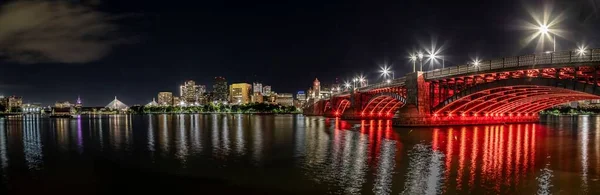 Una Vista Panorámica Del Puente Longfellow Por Noche Boston Massachusetts —  Fotos de Stock