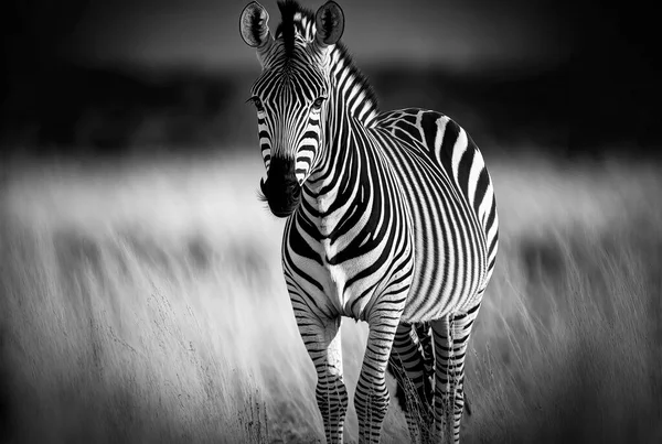 Eine Hyperrealistische Darstellung Eines Zebras Der Savanne Schwarz Weiß — Stockfoto