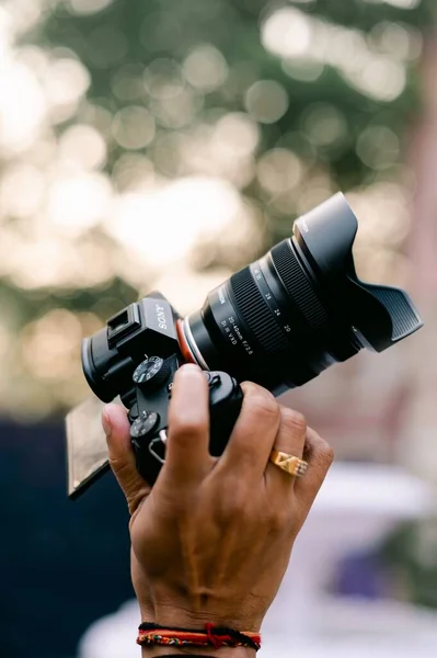 Bovenaanzicht Van Sony A7Iii Met Lens Aan Full Frame Camera — Stockfoto