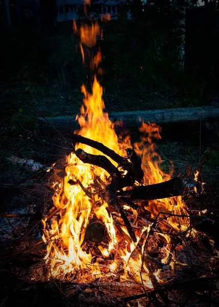 夏のコテージで休日にたき火を楽しむ — ストック写真