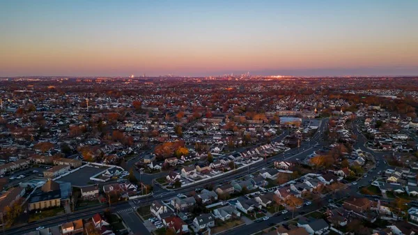Aerial View Long Island Suburban Neighborhood Beautiful Sunrise — Stock Photo, Image