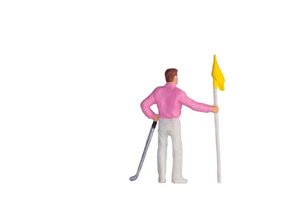 Golfer Met Golfclub Vlag Geïsoleerd Witte Achtergrond Achteraanzicht — Stockfoto