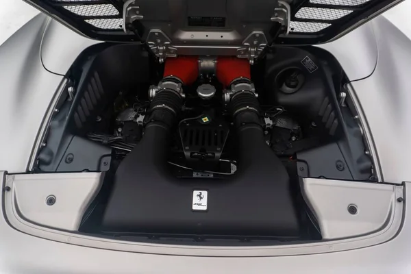 Zbliżenie Ujęcia Szczegółów Silniku Ferrari 458 Spider — Zdjęcie stockowe