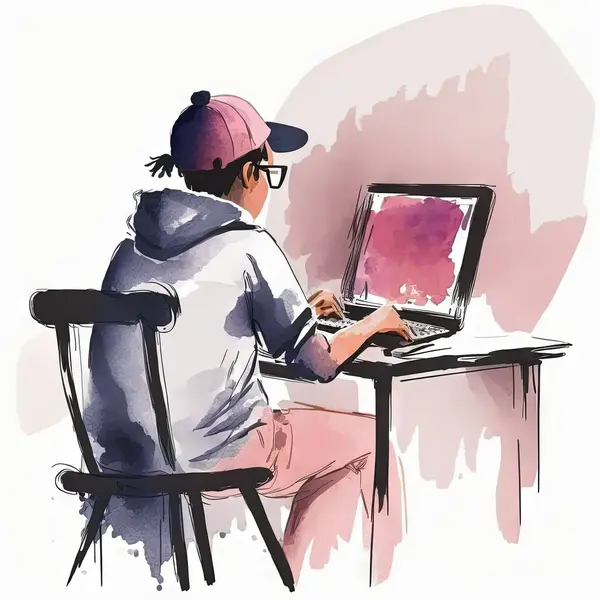 Uma Ilustração Menino Trabalhando Computador — Fotografia de Stock