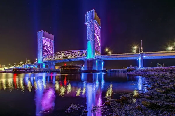 Міст Фронт Рівер Вночі Квінсі Штат Массачусетс — стокове фото
