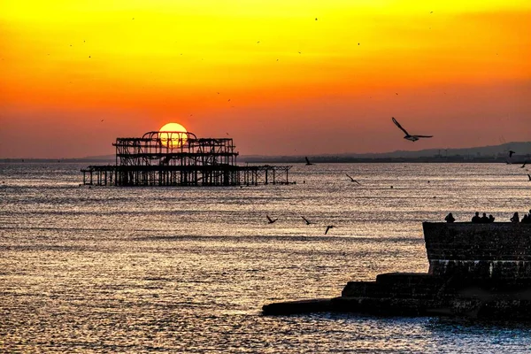 View Brighton West Pier Sea Orange Sunset Sky — Stock Photo, Image