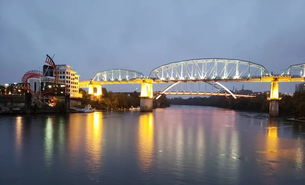 Ponte Pedestre John Seigenthaler Nashville Uma Noite — Fotografia de Stock