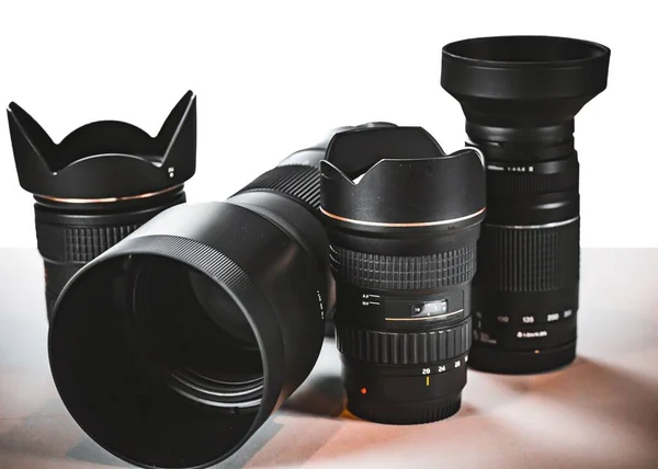 Closeup Shot Assorted Sizes Lens Hoods Professional Cameras — Stock Photo, Image