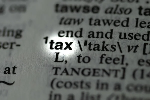 Closeup Word Tax Written Dictionary — Stock Photo, Image