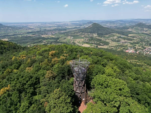Una Vista Aérea Torre Observación Kisfaludy Paisaje Forestal Hungría —  Fotos de Stock