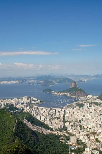 Aerial View Rio Corcovado Mountain Sugarloaf Mountain Guanabara Bay Rio — Fotografia de Stock