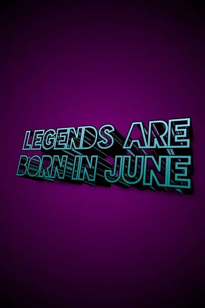 Een Verticale Blauwe Tekst Van Legends Born June Paarse Achtergrond — Stockfoto
