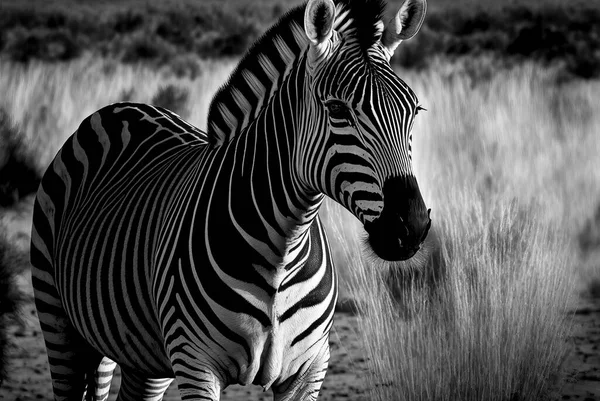 Hyper Realistic Illustration Zebra Savanna Black White — Stock Photo, Image