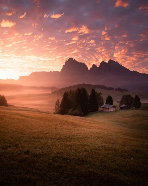 Une Vue Panoramique Sur Champ Automnal Les Montagnes Rocheuses Dolomite — Photo