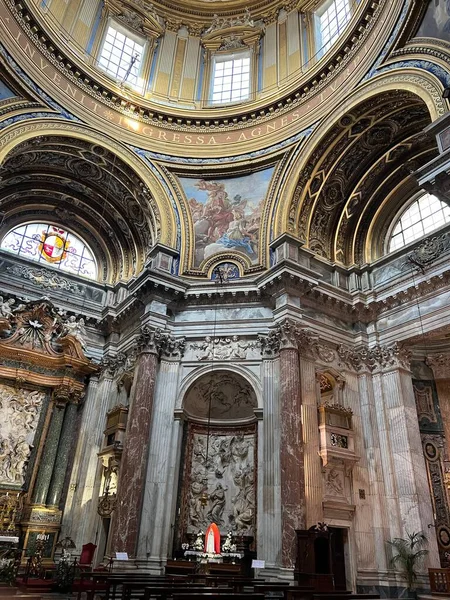 Interior Sant Agnese Agone Iglesia Barroca Roma Italia — Foto de Stock