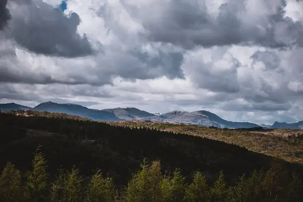 Bulutlu Bir Günde Ngiltere Nin Windermere Kentindeki Yeşil Tepelerin Manzarası — Stok fotoğraf