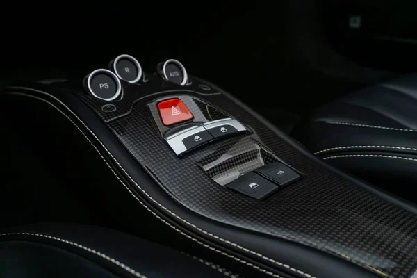 Closeup Shot Details Ferrari 458 Spider Center Console Carbon Fiber — Stock Photo, Image