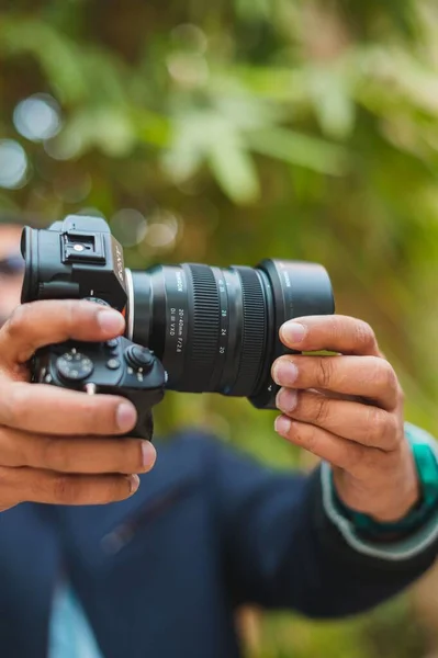 Bovenaanzicht Van Sony A7Iii Met Lens Aan Full Frame Camera — Stockfoto