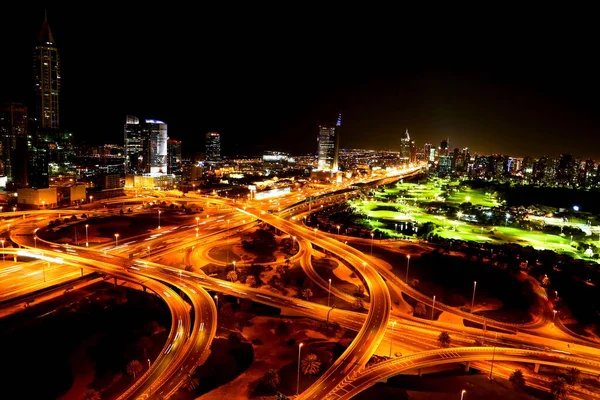 Beautiful Night View Roads Modern Buildings City Lights — Stock Photo, Image