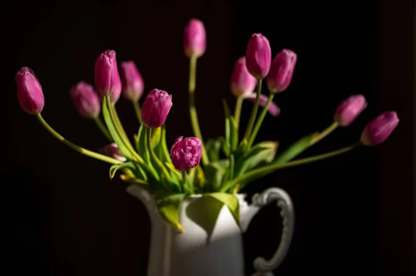 Les Tulipes Roses Fleurs Dans Vase — Photo
