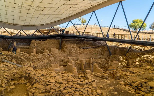 Archaeological Site Gobeklitepe Urfa Turkey Archeology Excavation Shelter Sunny Day — Stock Photo, Image