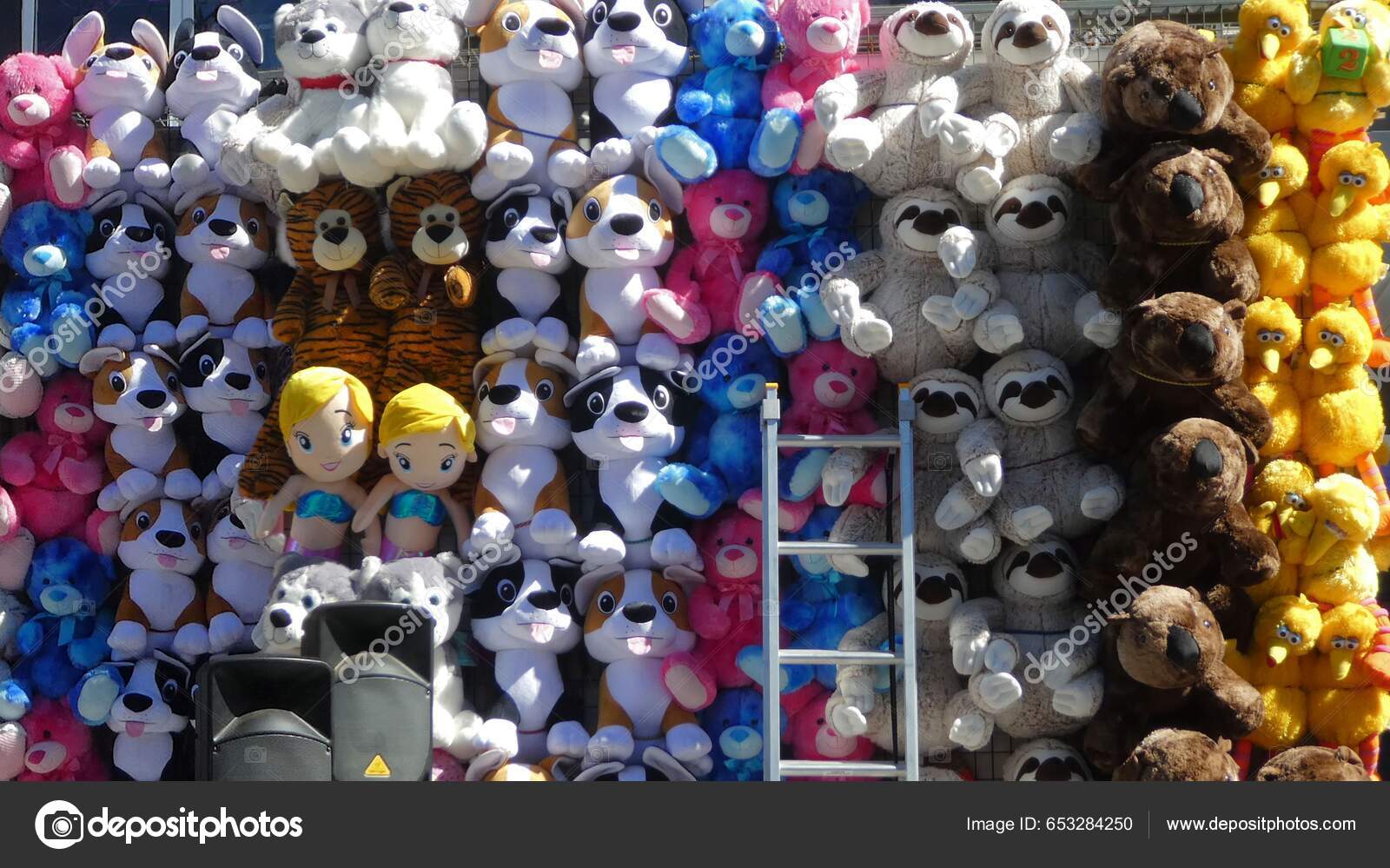 Soft Plush Toys Hanging Row Wall Outdoors Carnival Sydney Australia