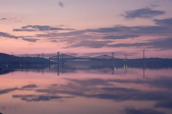 Widok Mostów Quebec City Podczas Wschodu Słońca Levis Kanada — Zdjęcie stockowe