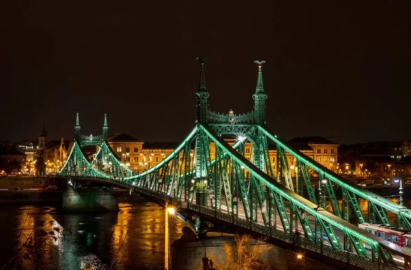 Night View Liberty Bridge Danube River Budapest Hungary — Stock Photo, Image
