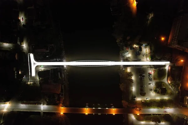 Верхний Вид Пешеходный Мост Через Реку Эльба Нимбурке Ночью Чехия — стоковое фото