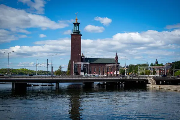 Widok Ratusz Piękny Słoneczny Dzień Sztokholm Szwecja — Zdjęcie stockowe