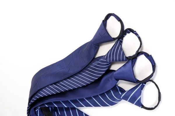 Group Blue Polyester Neckties Isolated White Background — Stock Photo, Image