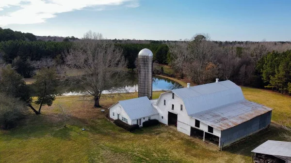 Légi Felvétel Egy Farm Siló Carrboro Vidéken Észak Karolina Egy — Stock Fotó