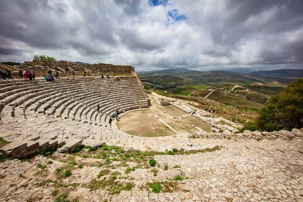 Segesta Sicilya Talya Daki Antik Amfitiyatronun Güzel Bir Resmi — Stok fotoğraf