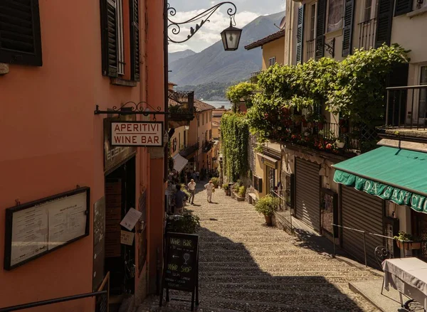 stock image A beautiful rocky sunny alley with historic buildings in Bellagio near Lake Como