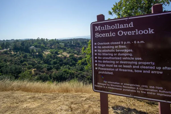Closeup Mulholland Scenic Overlook Sign Los Angeles California — Stock Photo, Image