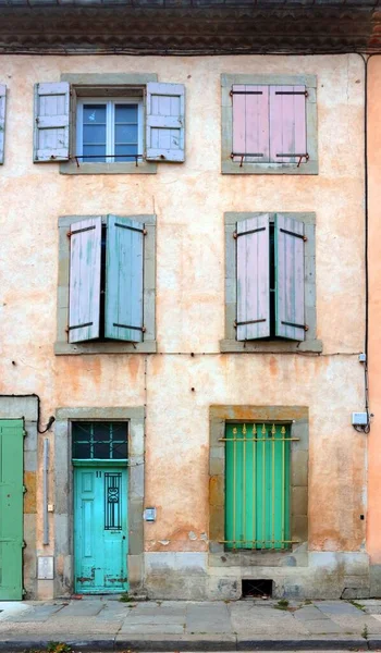 Janelas Francesas Coloridas Cidade Carcassonne — Fotografia de Stock