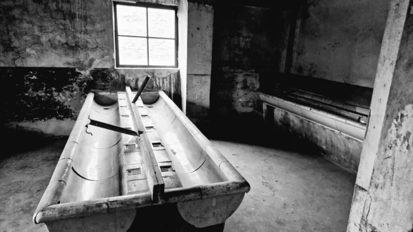 Grayscale View Interior Auschwitz Concentration Camp Oswiecim Poland — Stock Photo, Image