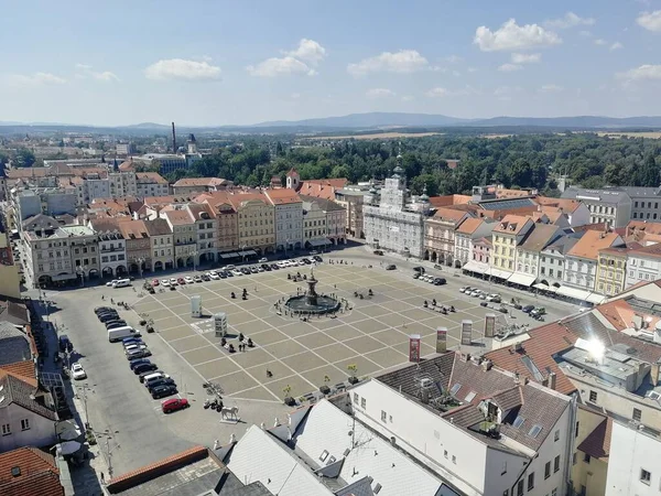 Una Vista Aérea Plaza Principal Ciudad Ceske Budejovice República Checa — Foto de Stock
