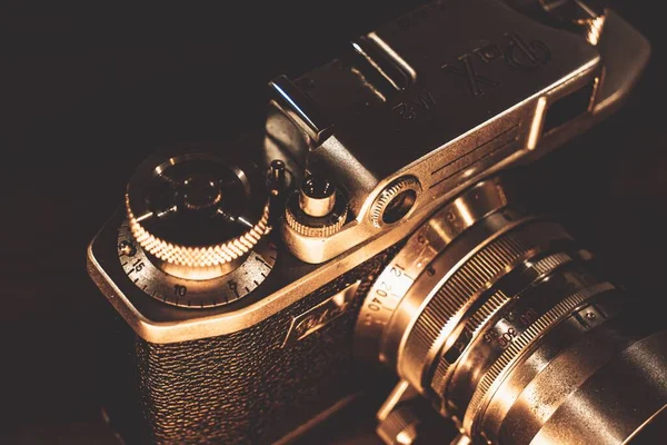 Ένα Κοντινό Πλάνο Των Λεπτομερειών Μια Vintage Pax Κάμερα — Φωτογραφία Αρχείου