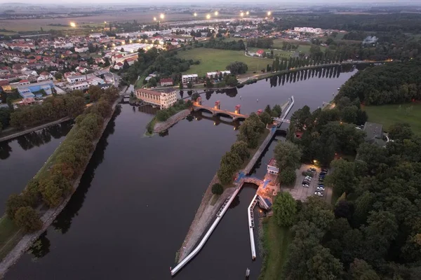 Vacker Flygbild Den Gamla Bohemiska Staden Nymburk Vid Floden Elbe — Stockfoto