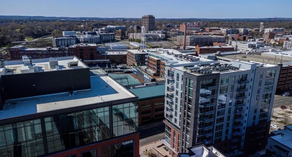 Aerial Shit Tall Buildings Durham City North Carolina Sunny Day — Stockfoto