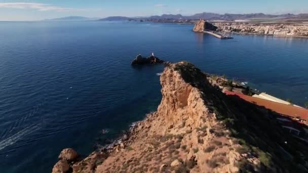 Αεροφωτογραφία Του Όμορφου Faro Isla Del Aguilica Στο Aguilas Murcia — Αρχείο Βίντεο