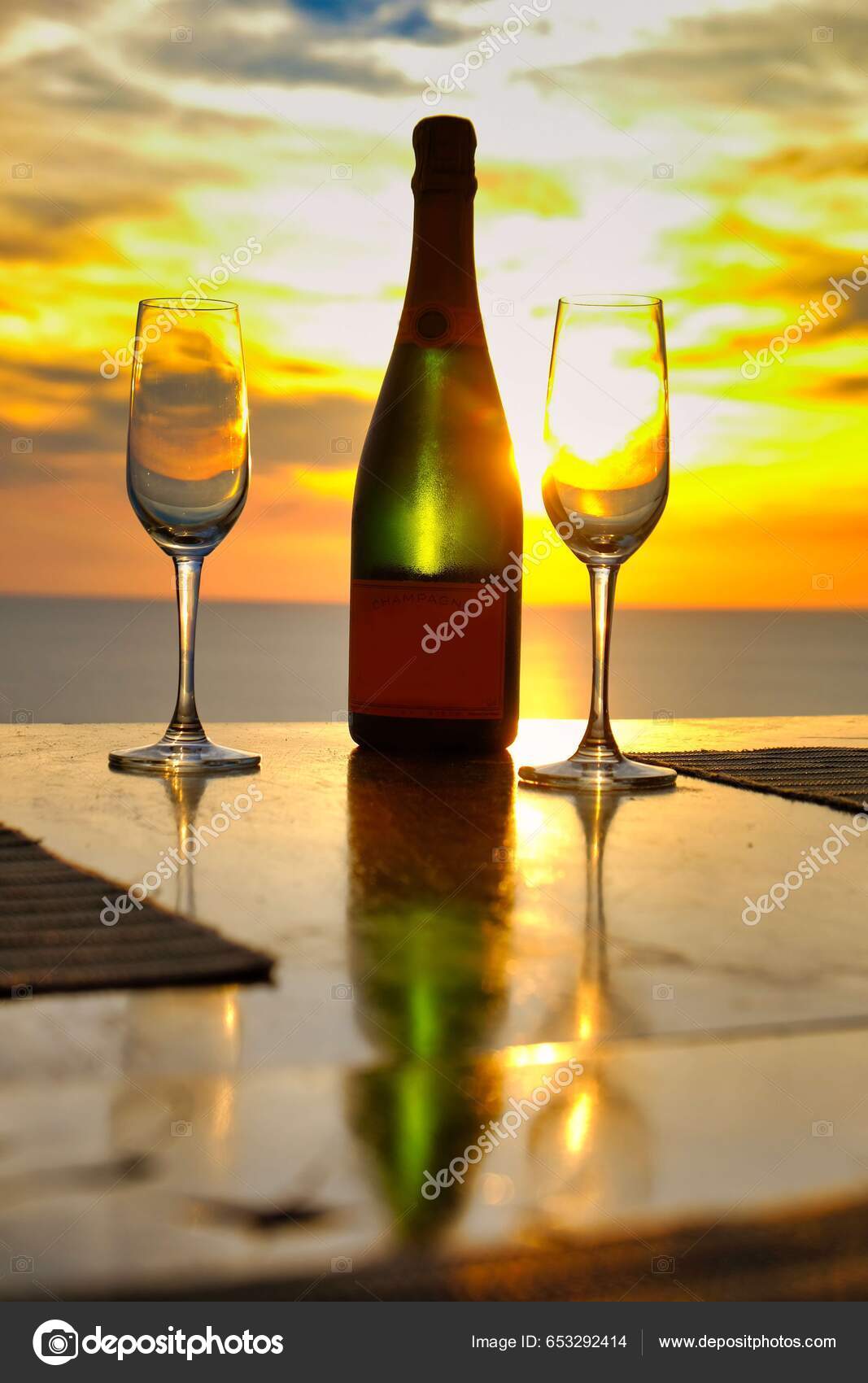 Vertical Shot Two Wine Glasses Bottle Background Bright Yellow