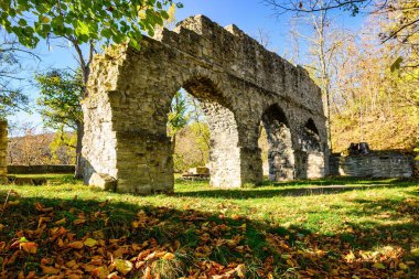 Arnsburg harabelerinin sonbaharda mavi gökyüzü manzarası
