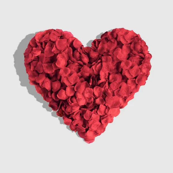 Ein Rotes Herz Aus Rosenblütenblättern Auf Weißem Hintergrund Valentinstag Grußkarten — Stockfoto
