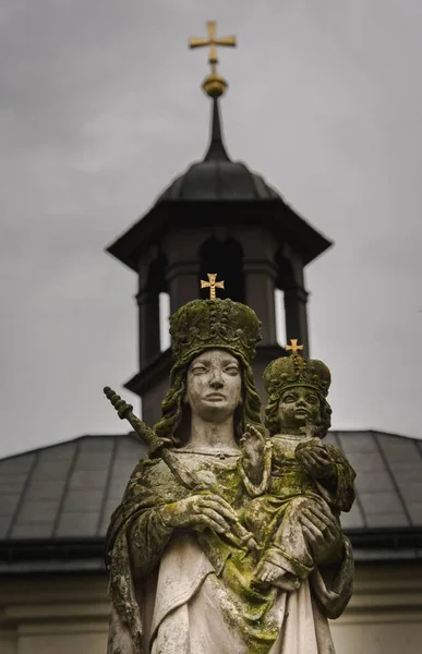 Een Verticaal Schot Van Een Standbeeld Van Maria Met Jezus — Stockfoto